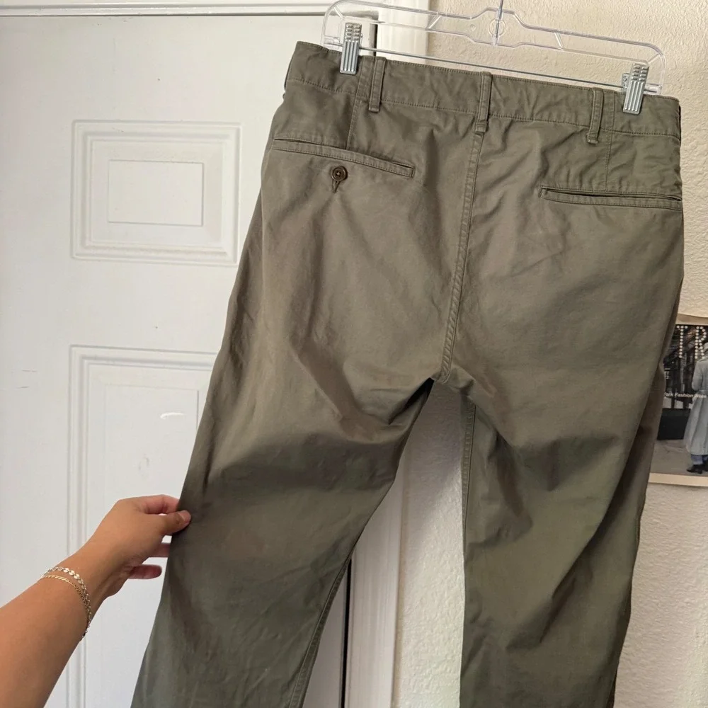 BUCK MASON khaki olive green cotton blend slim straight leg pants